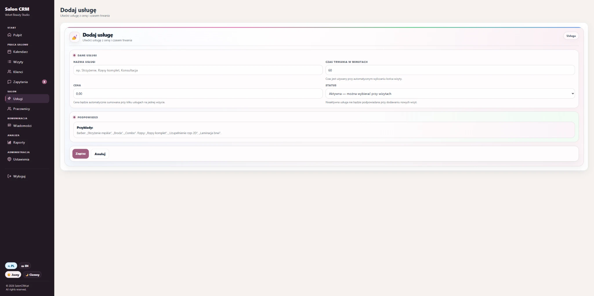 Add employee — A form for adding a person to the schedule and optionally creating a login account.