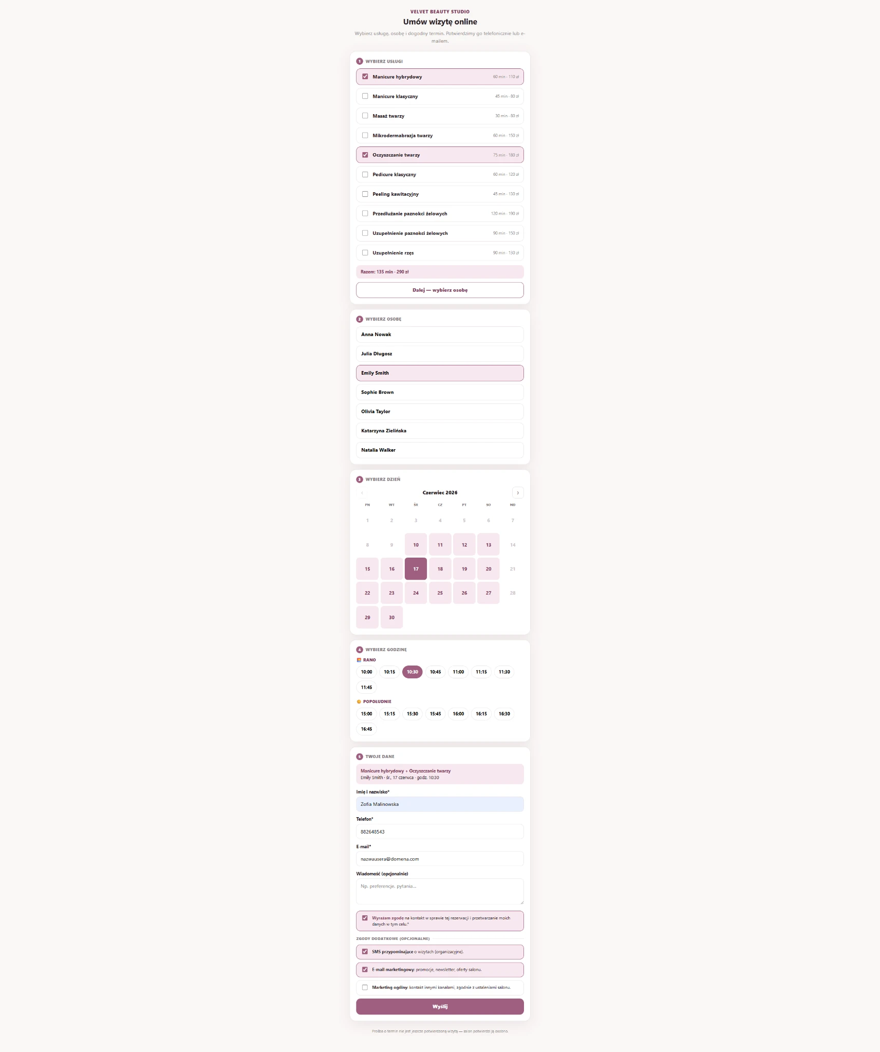 Online booking preview
